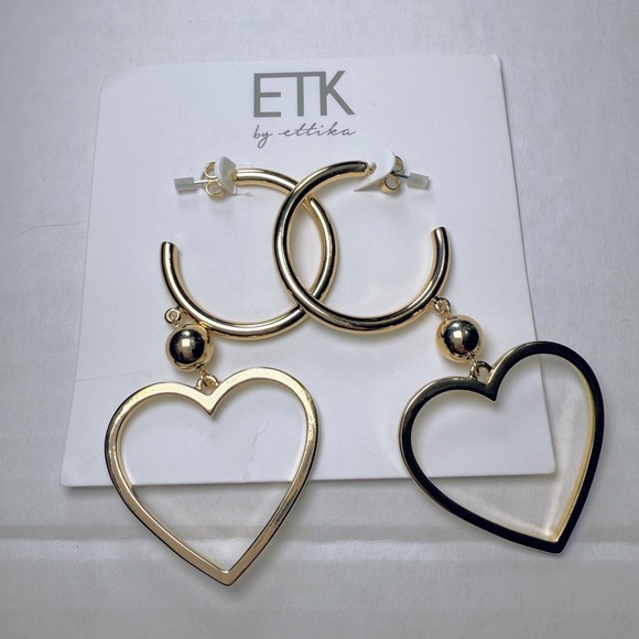 Ettika Heart and Loop Gold Earrings Romantic Feminine Y2K Coquette Barbiecore - Picture 1 of 2